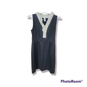 London Times size 8 Black Sleeveless Dress with Off White Ruffled Neckline